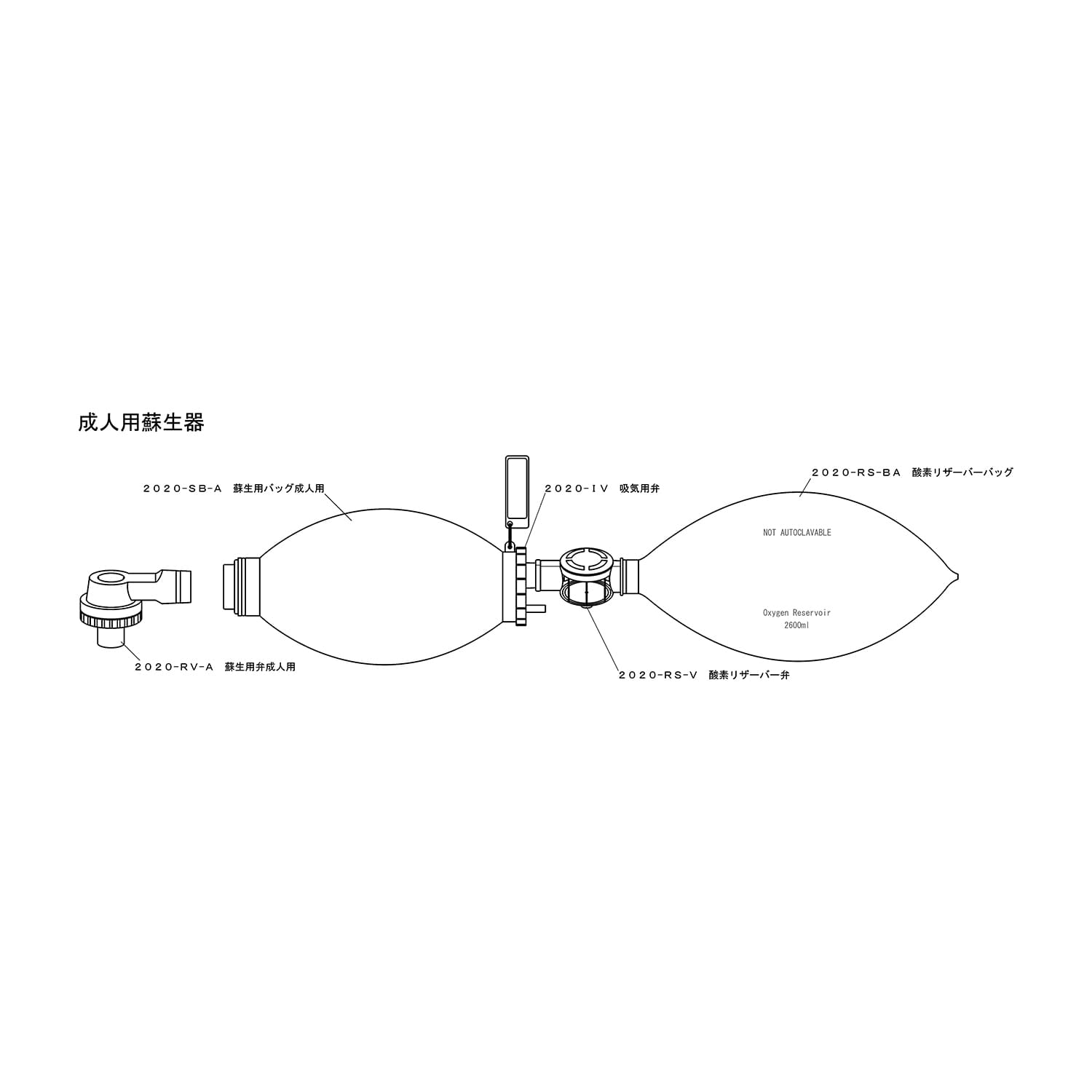 (11-2517-04)成人用蘇生器（ホワイト）新 ABRW-01(ﾘｻﾞｰﾊﾞｰﾂｷ) ｾｲｼﾞﾝﾖｳｿｾｲｷ(ﾎﾜｲﾄ)ｼﾝ(ブルークロス・エマージェンシー)【1組単位】【2019年カタログ商品】